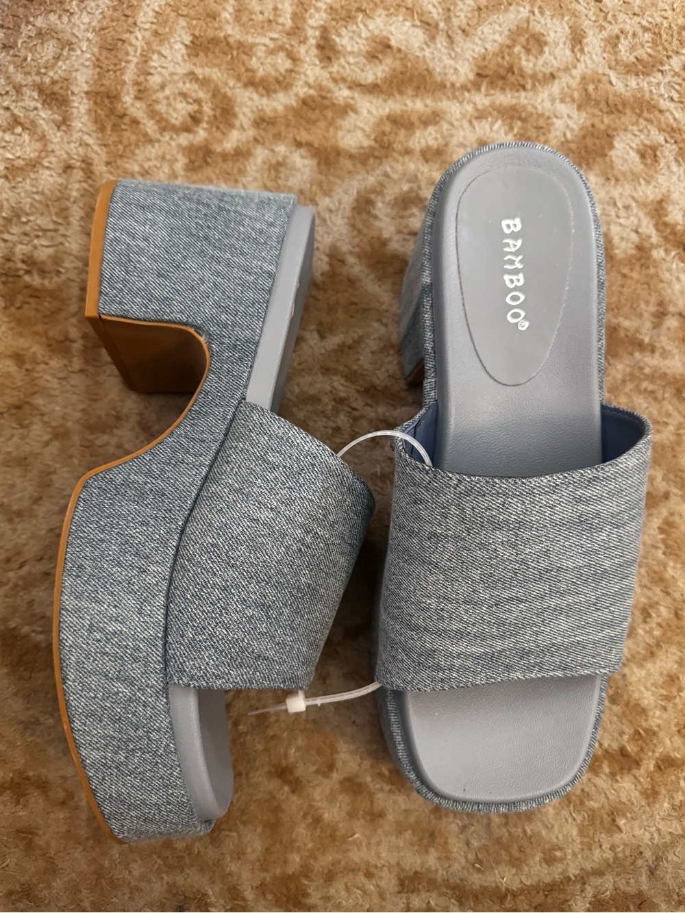 Chunky denim mules block heel sandals
